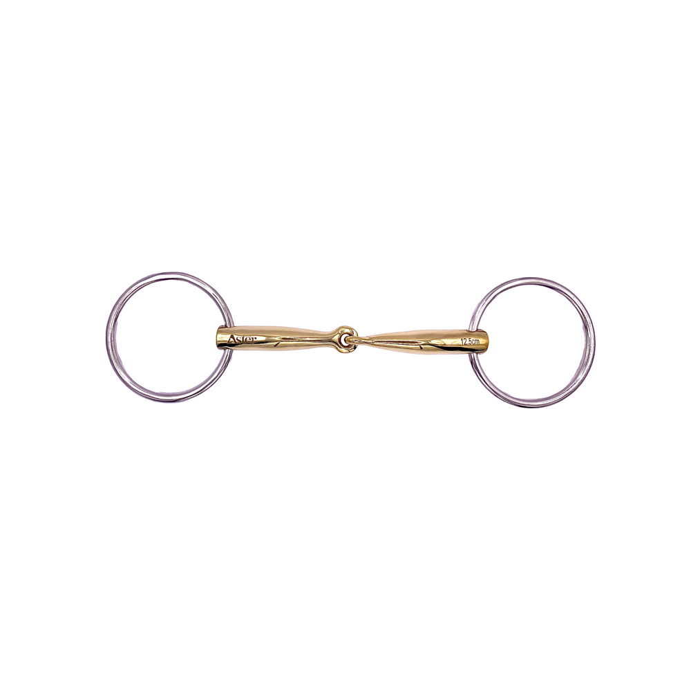 Aster Confidence golden single jointed lock up snaffle loose ring